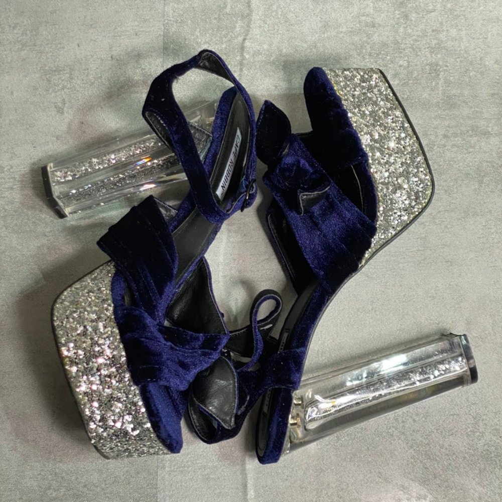 Cape Robbin Navy Velvet Silver Glitter Bow Detail - Picture 3 of 8